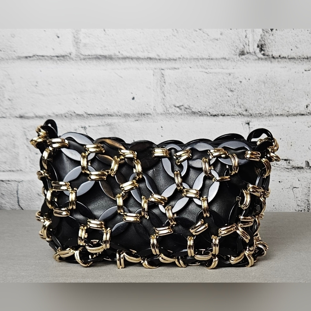 Topshop Black Gold Chainmail Shoulder Bag Y2K Statement Purse